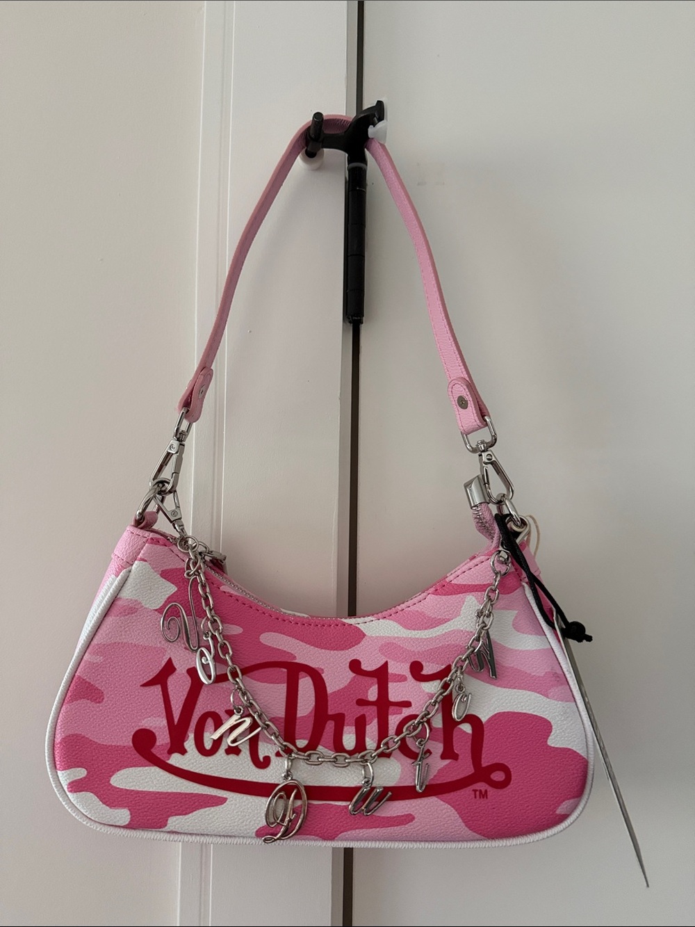 Von Dutch Pink Camo Shoulder Bag with Chain Charm